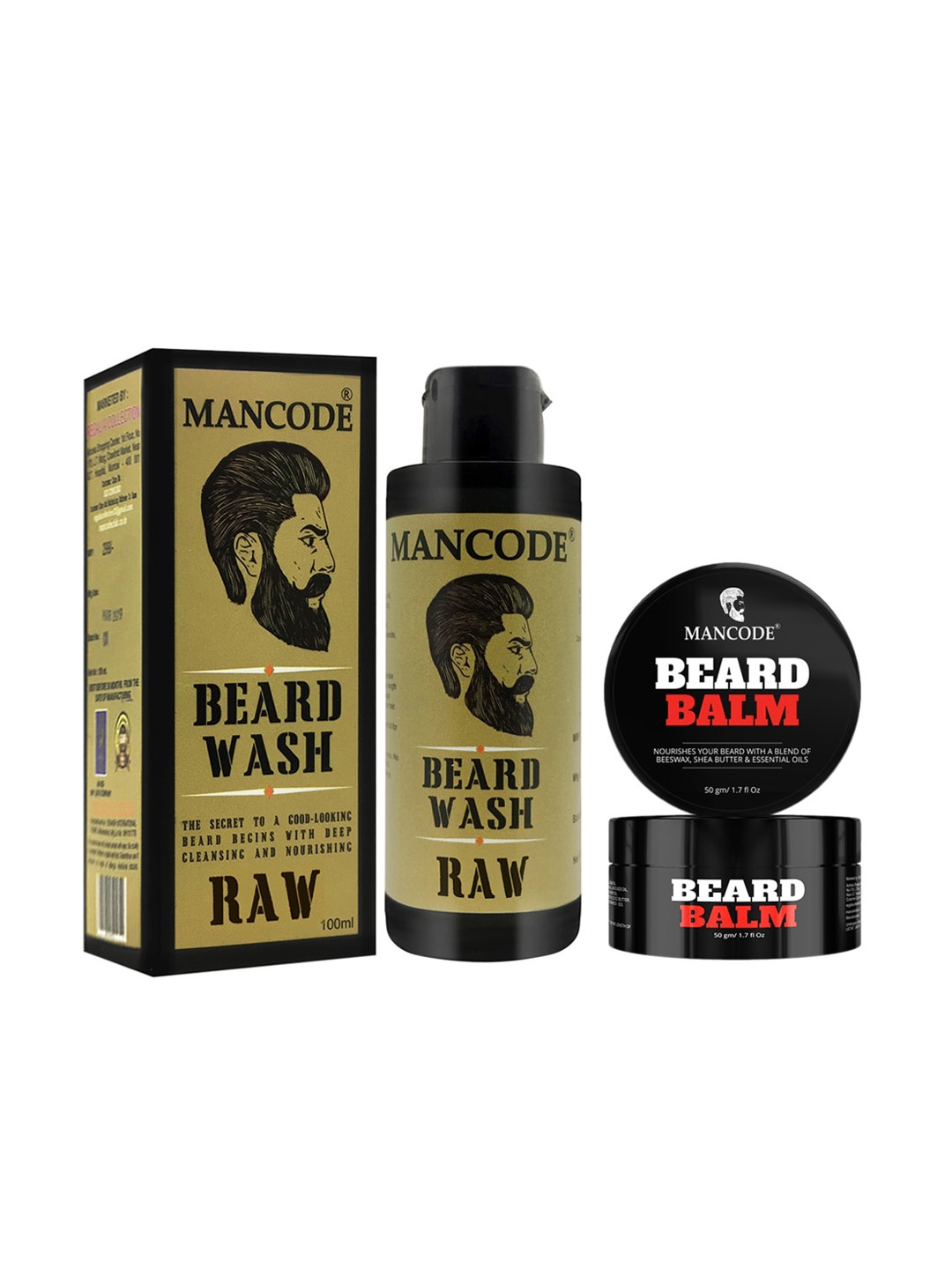 

MANCODE Combo of 2 Beard Wash Raw & Beard Balm - 150 ml, Black