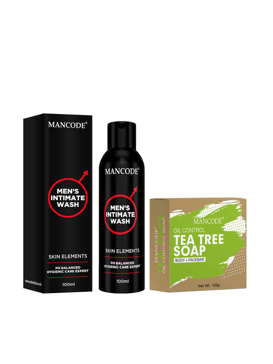 

MANCODE Men Set of 2 Intimate Wash & Tea Tree Soap Combo, Black