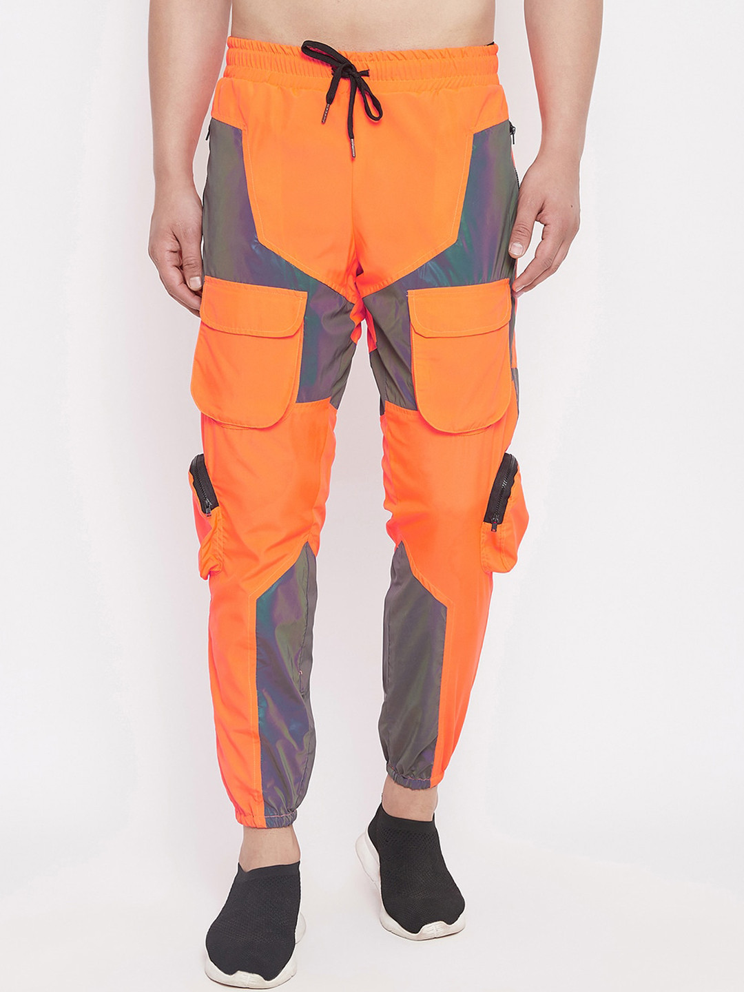 

FUGAZEE Men Orange & Teal Blue Colourblocked Slim-Fit Joggers