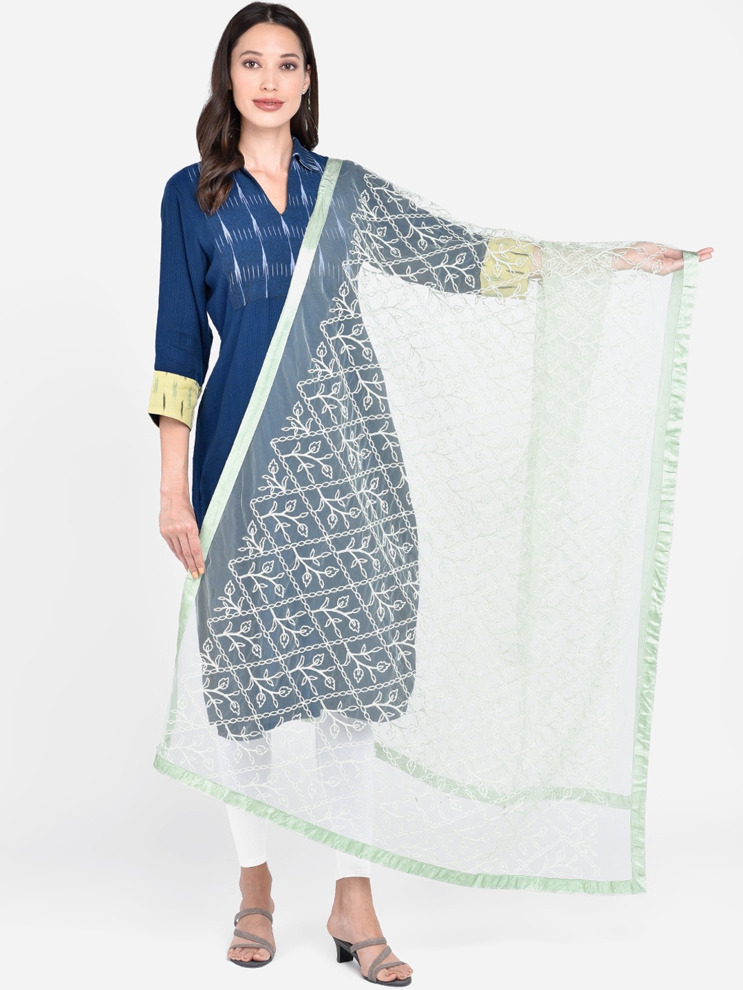

Dupatta Bazaar Green & White Embroidered Dupatta