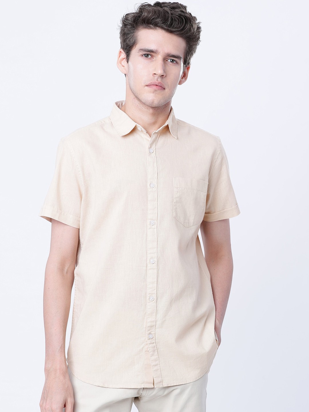 

HIGHLANDER Men Beige Slim Fit Solid Casual Shirt