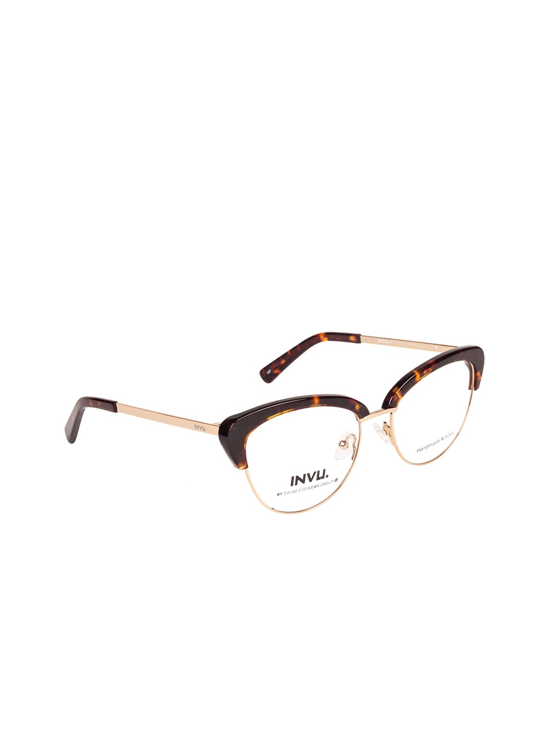 

INVU Women Brown & Gold-Toned Tortoise Shell Half Rim Cateye Frames