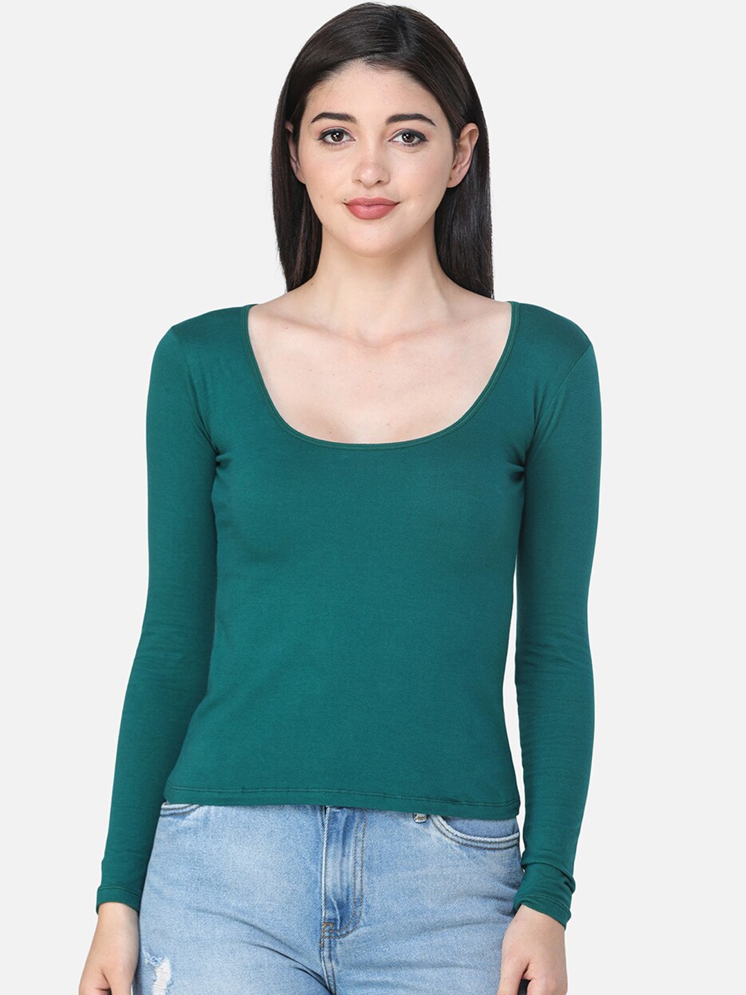 

SCORPIUS Women Green Solid Fitted Top