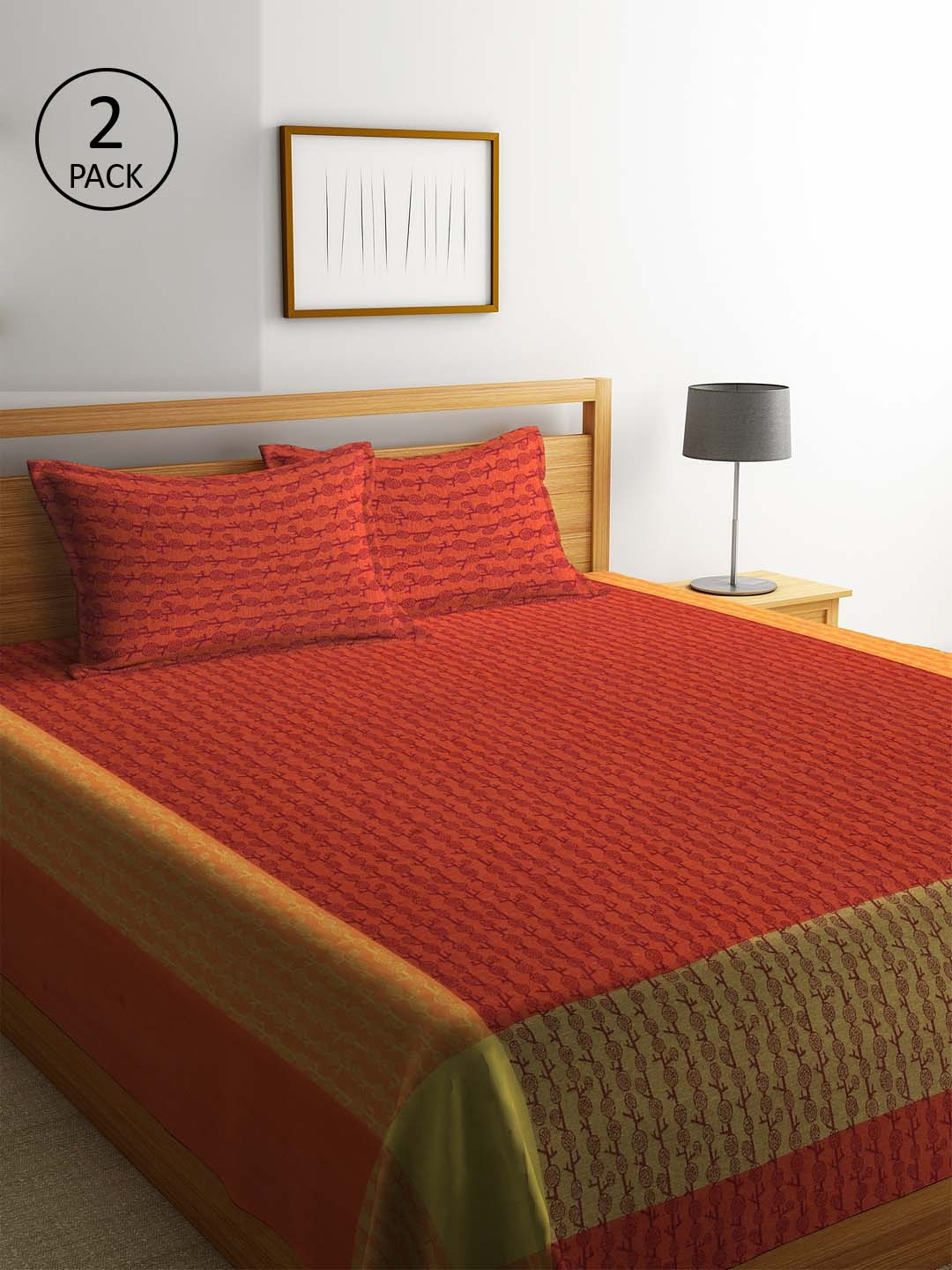 

Klotthe Pack of 2 Red Woven Design Double Bed Cover With 4 Pillow Covers