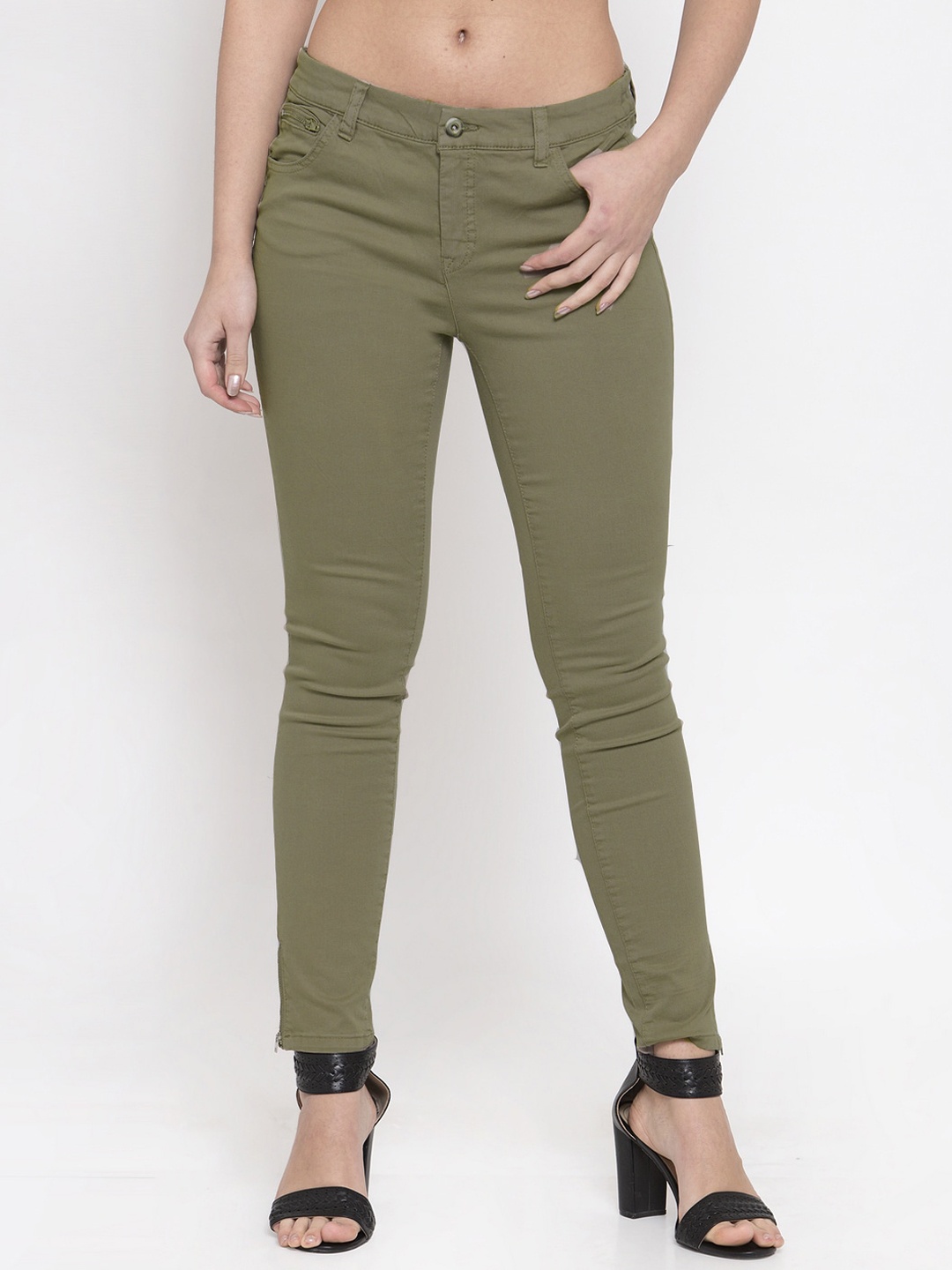 

KLOTTHE Women Olive Green Slim Fit Mid-Rise Clean Look Jeans