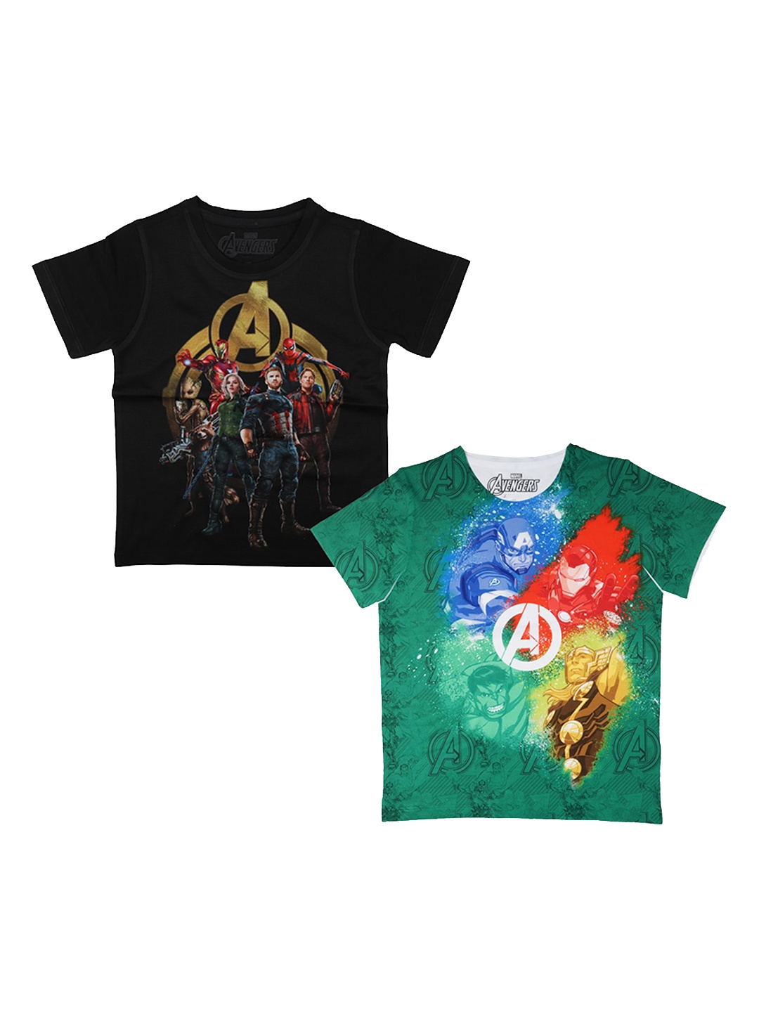 

Marvel by Wear Your Mind Boys Pack Of 2 Avengers Printed Round Neck T-shirts, Black