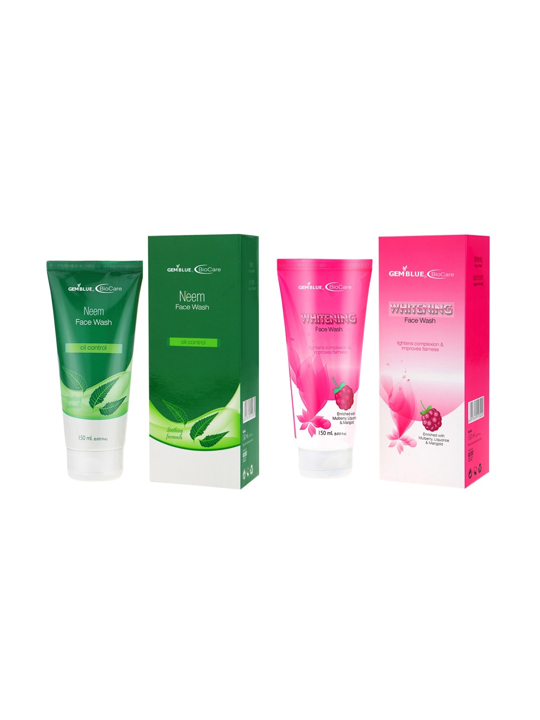 

GEMBLUE BioCare Set Of Neem & Whitening Face Wash 150ml Each, Green