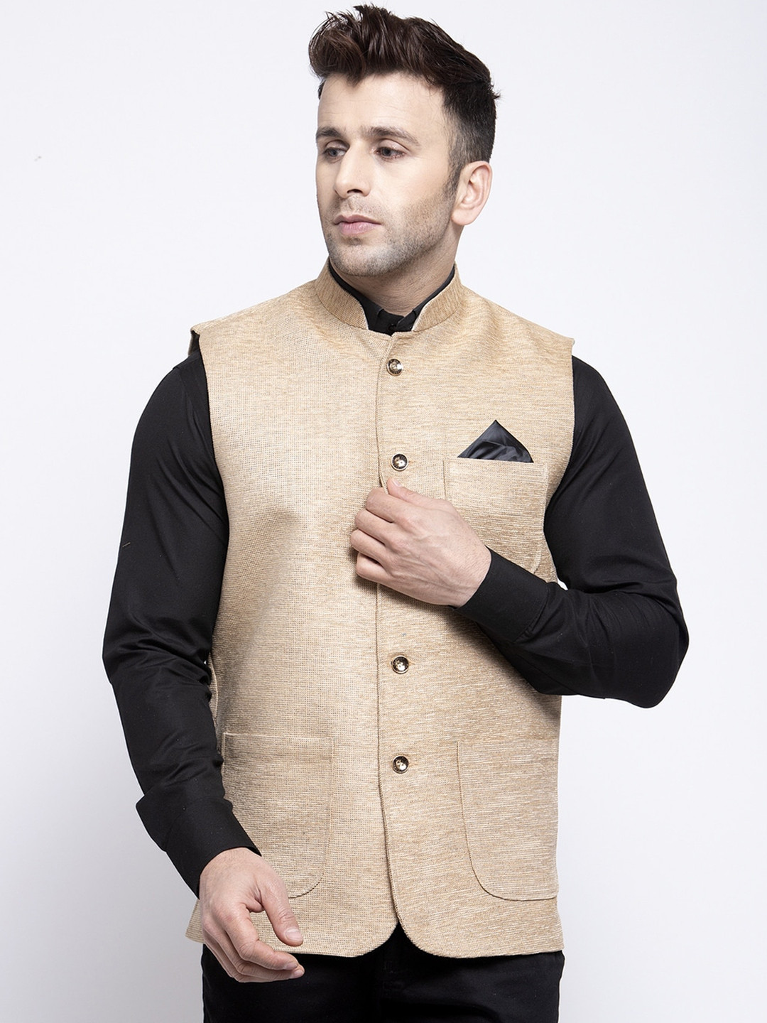 

KLOTTHE Men Beige Solid Nehru Jacket
