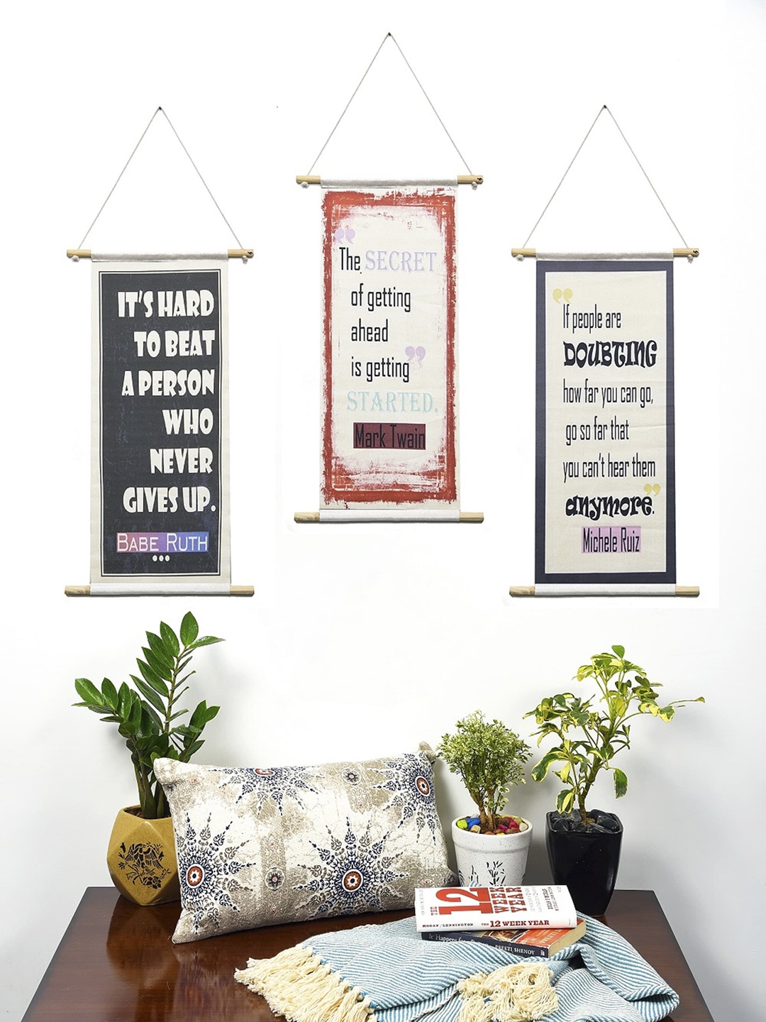 

BELLA TRUE Set of 3 Digital Quotes Printed Wall Hangings, Beige
