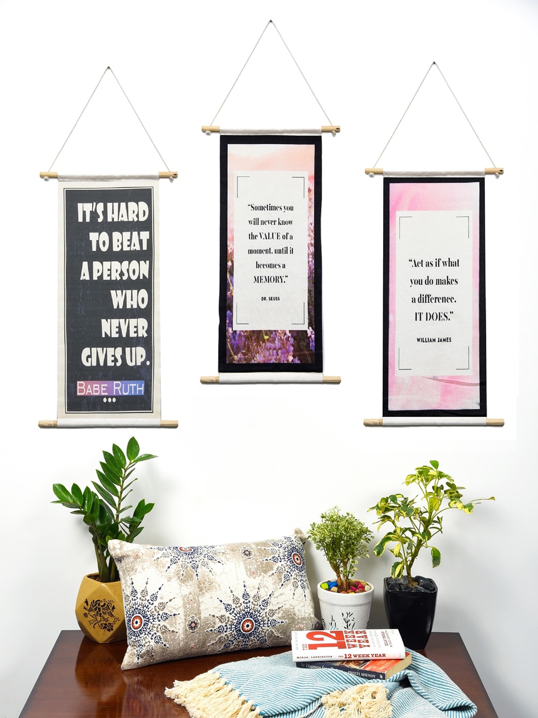 

BELLA TRUE Set Of 3 Digital Printed Wall Hangings, White
