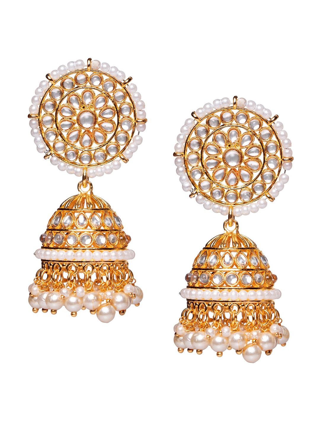 

MORKANTH JEWELLERY White & Gold-Toned Dome Shaped Jhumkas