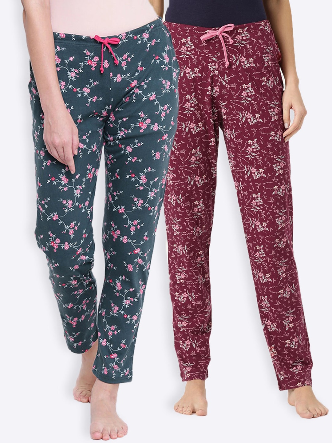 

Kanvin Women Pack Of 2 Printed Cotton Lounge Pants, Green
