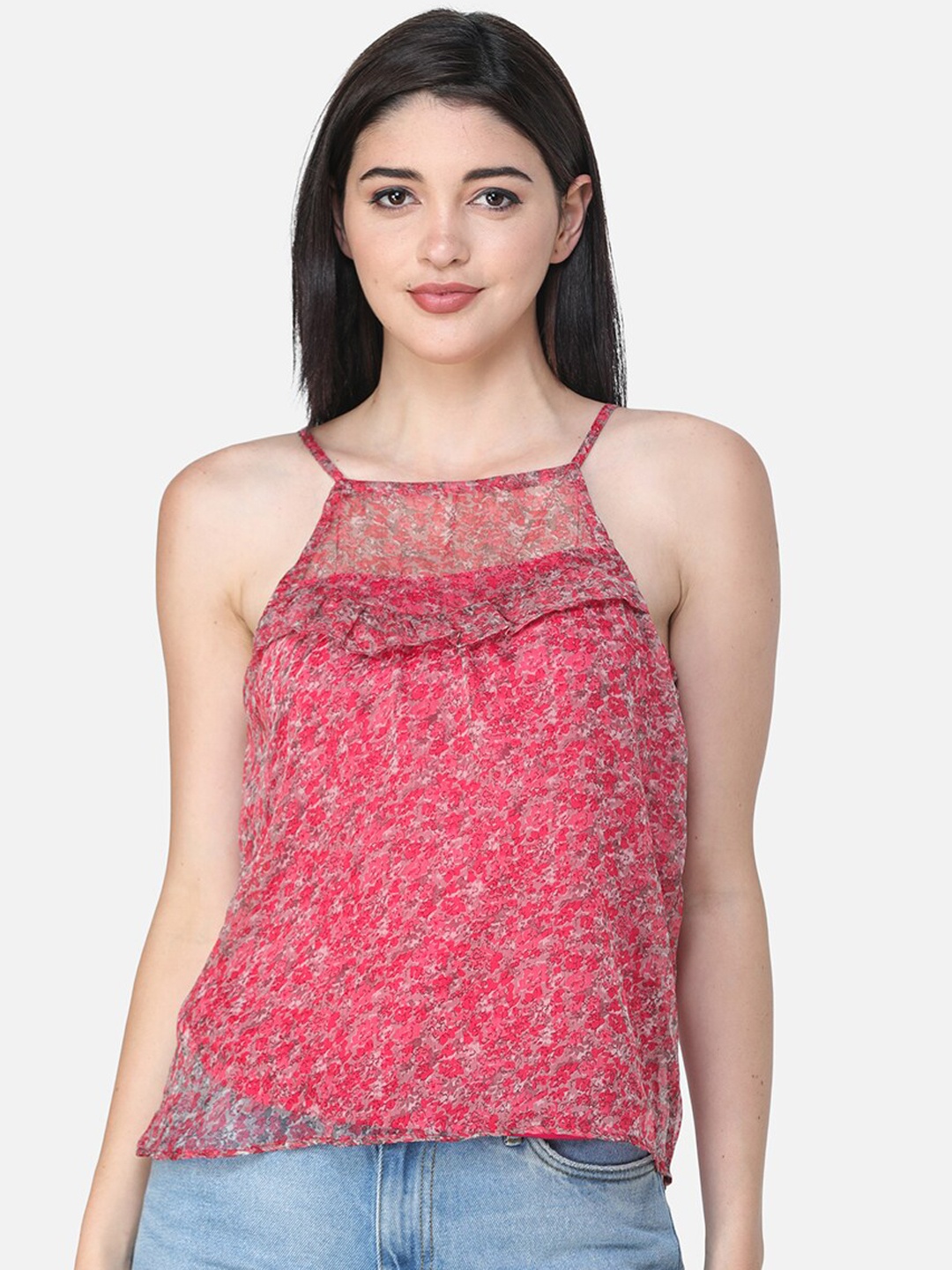 

SCORPIUS Women Pink Self Design Fitted Top