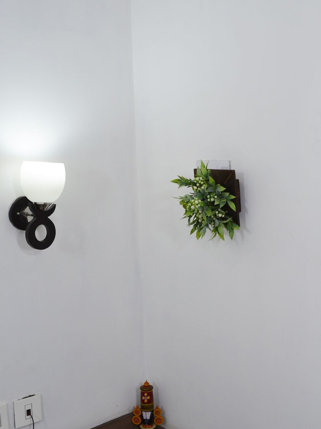

fancy mart Green & White Artificial Berries Plant Wall Hanging Panel