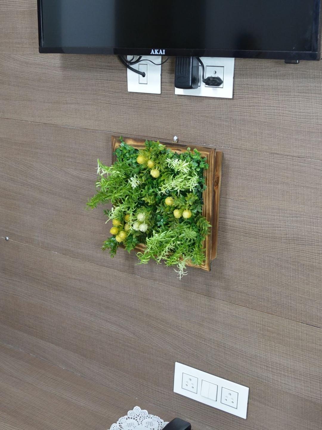 

fancy mart Yellow & Green Artificial Formosan And Asparagus Plant Wall Hanging Panel