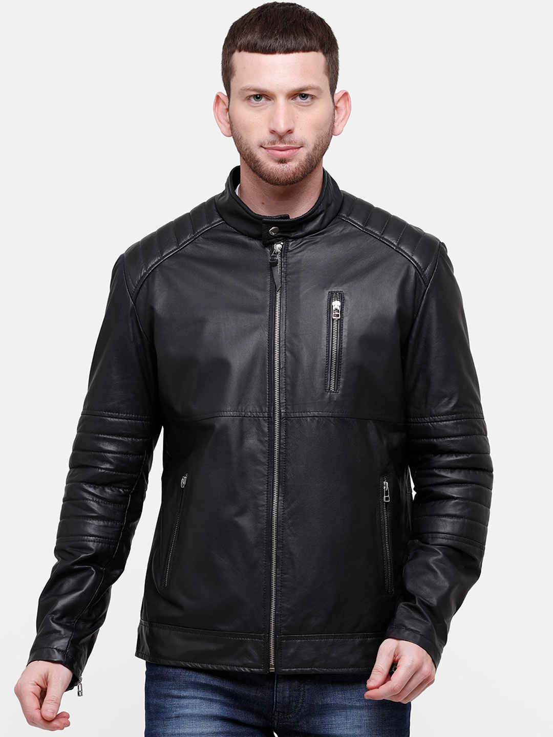 

MONOCHROME Men Black Solid Insulator Biker Jacket