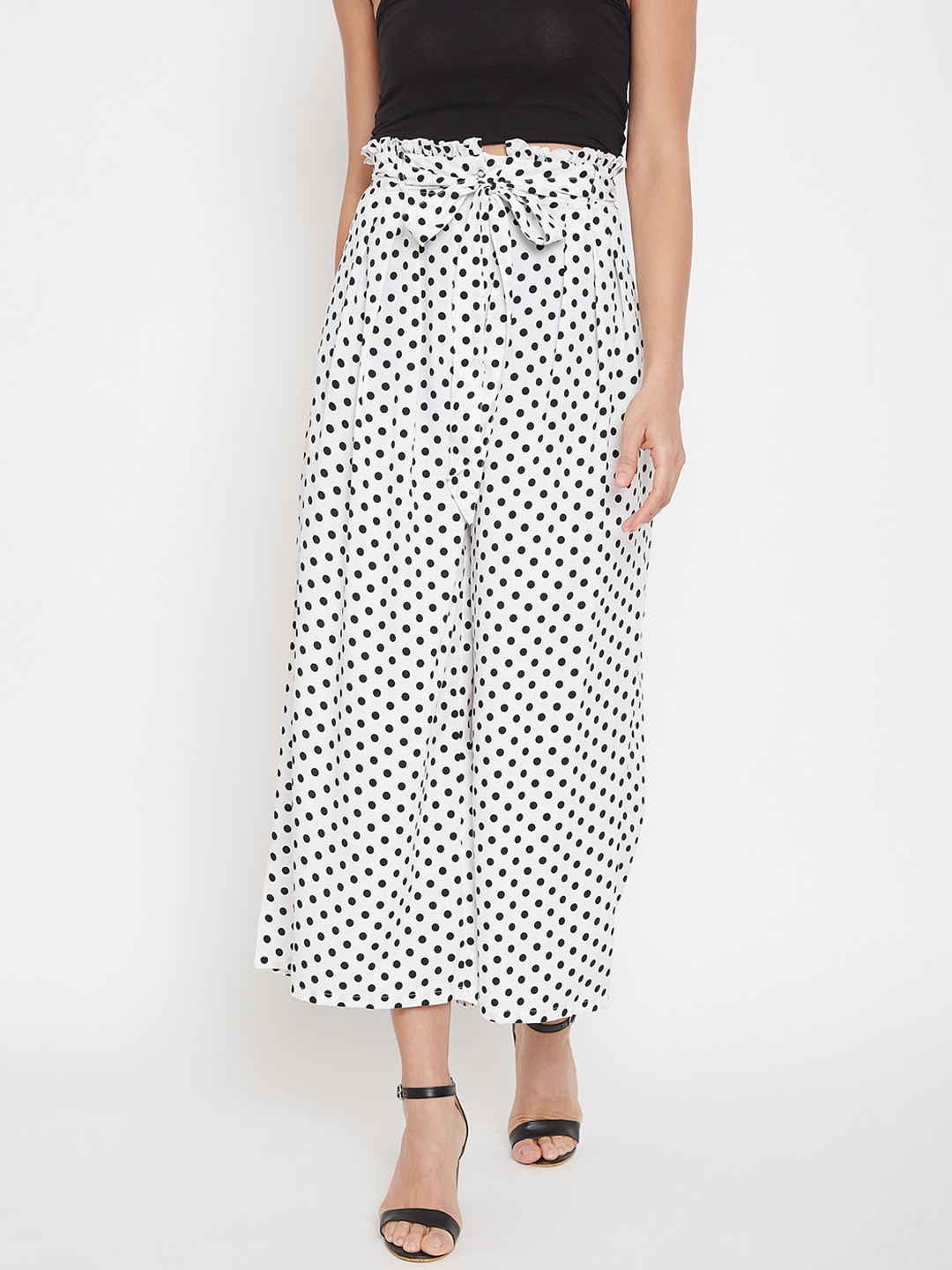 

La Zoire Women White & Black Printed Straight Palazzos