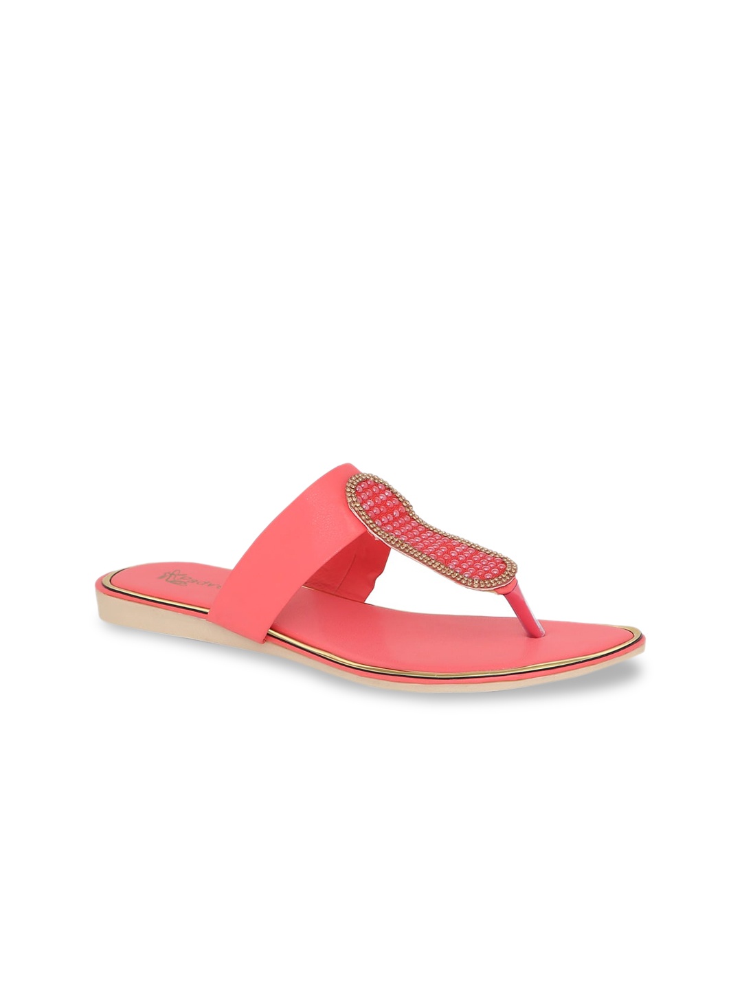 

Padvesh Women Pink Embellished T-Strap Flats