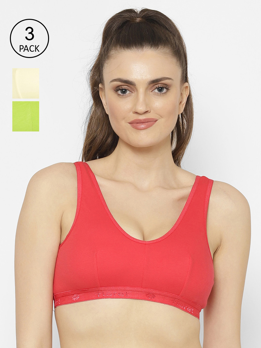 

Floret Pack Of 3 Solid Non-Wired Non Padded Workout Bras Florida, Red