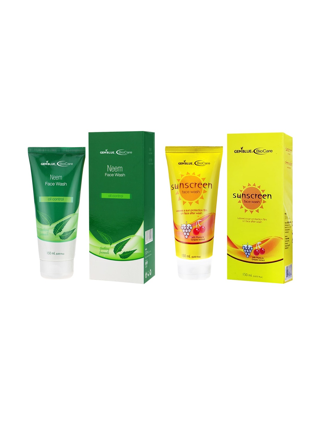 

GEMBLUE BioCare Unisex Neem Face Wash & Sunscreen Face Wash 150ml each, Green