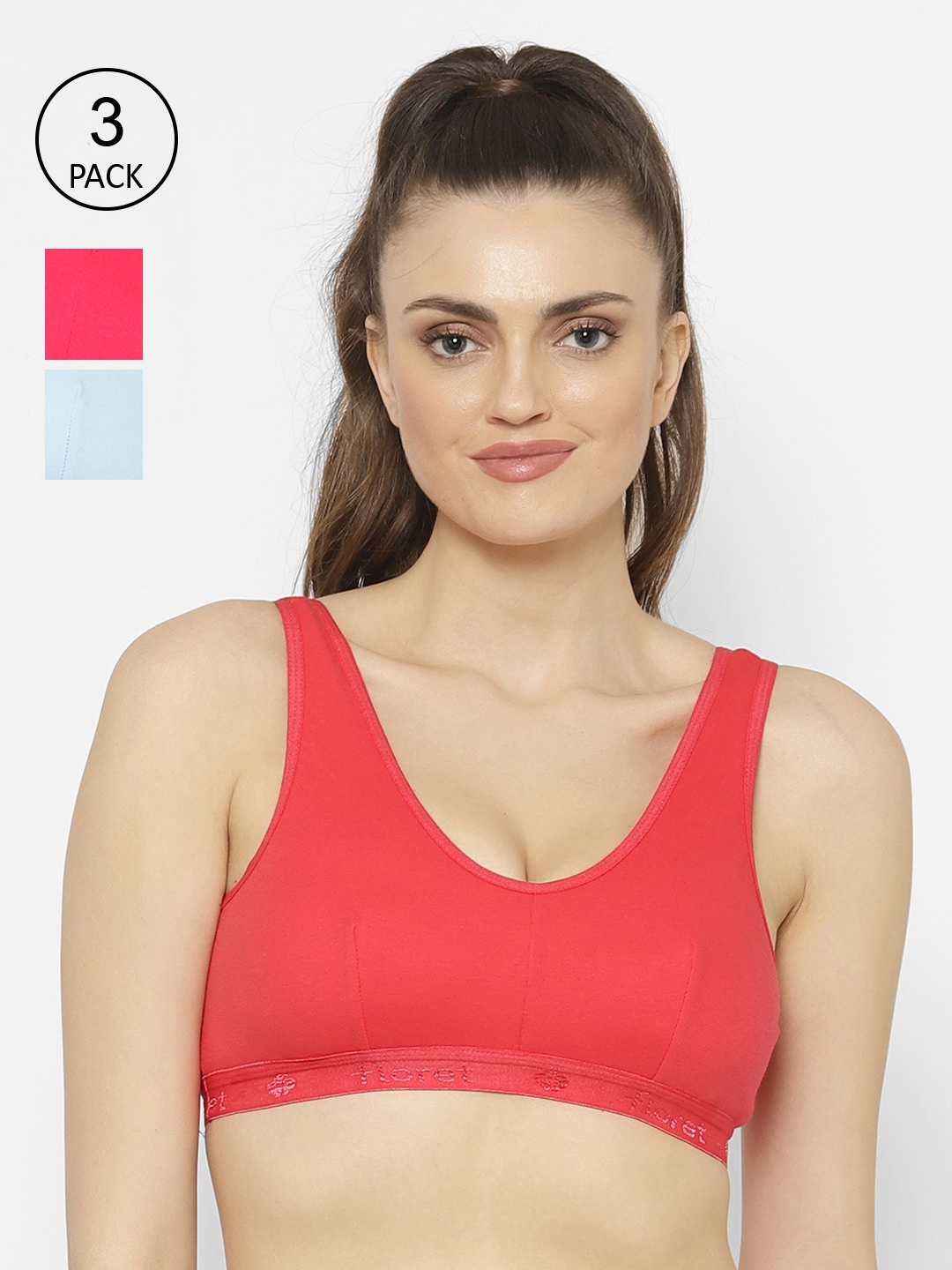 

Floret Pack of 3 Solid Non-Wired Non Padded Workout Bra, Magenta