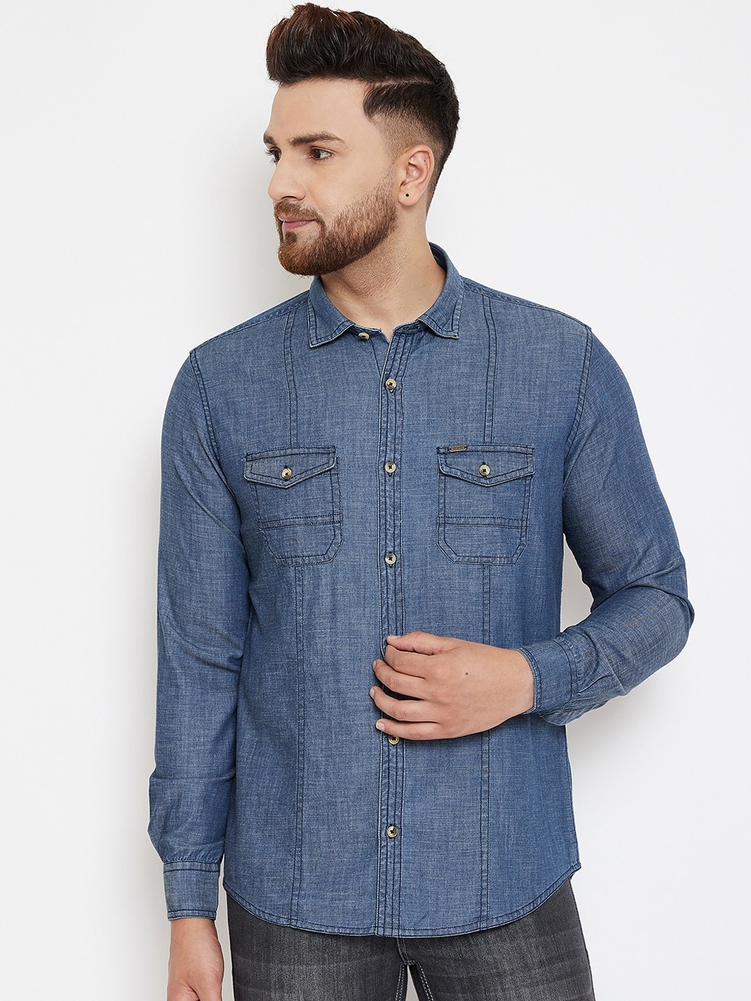 

American Archer Men Blue Slim Fit Solid Casual Denim Shirt
