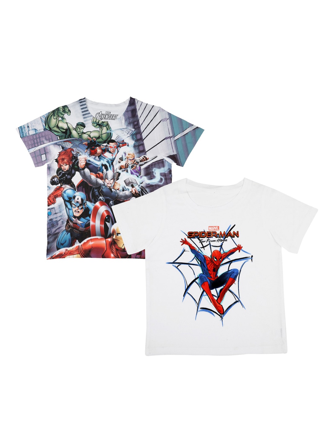 

Marvel by Wear Your Mind Boys Pack Of 2 White Avengers Printed Round Neck T-shirts