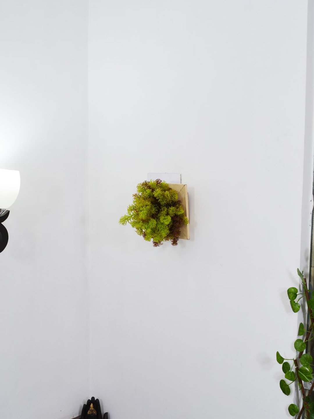 

fancy mart Green & Brown Artificial Corriender Plant Wall Hanging Panel