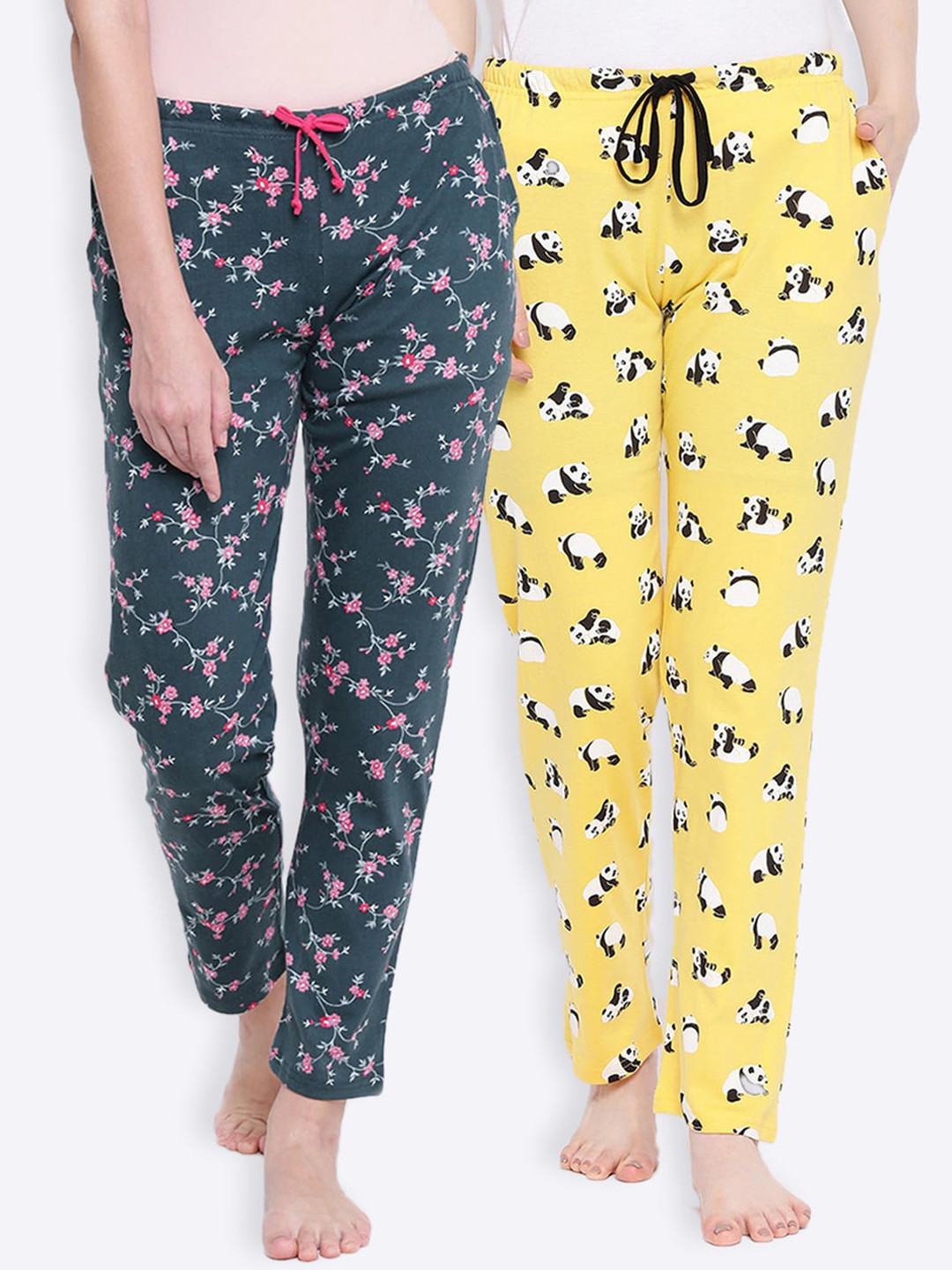 

Kanvin Women Pack Of 2 Printed Cotton Lounge Pants, Green