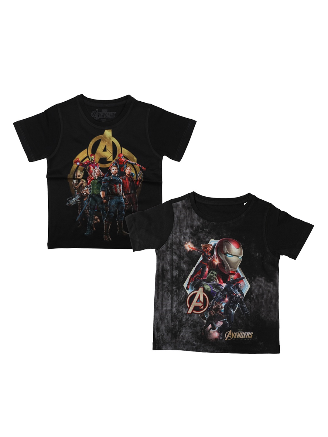 

Marvel by Wear Your Mind Boys Pack Of 2 Black Avengers Printed Round Neck T-shirts