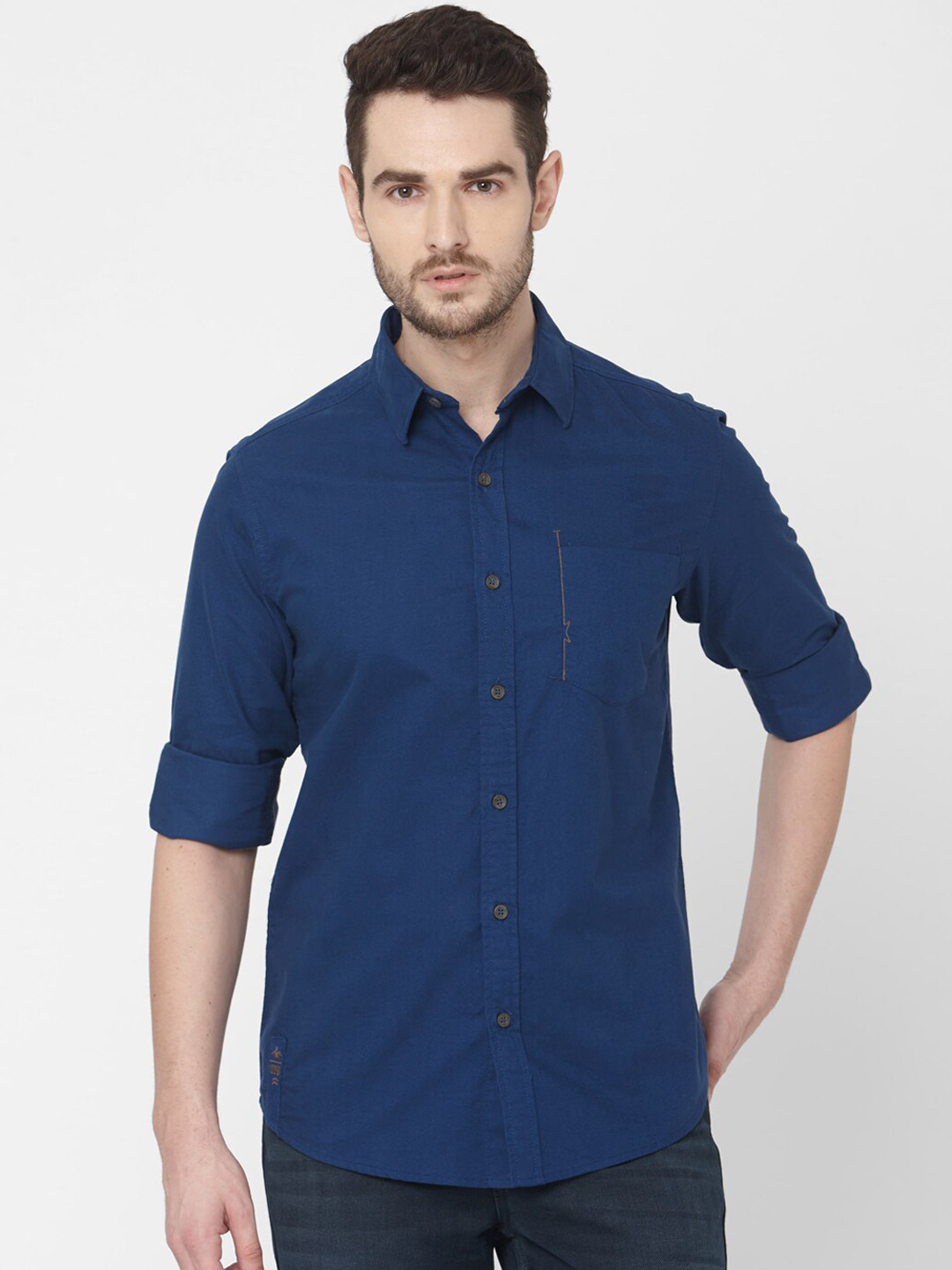 

Mufti Men Blue Slim Fit Solid Casual Shirt