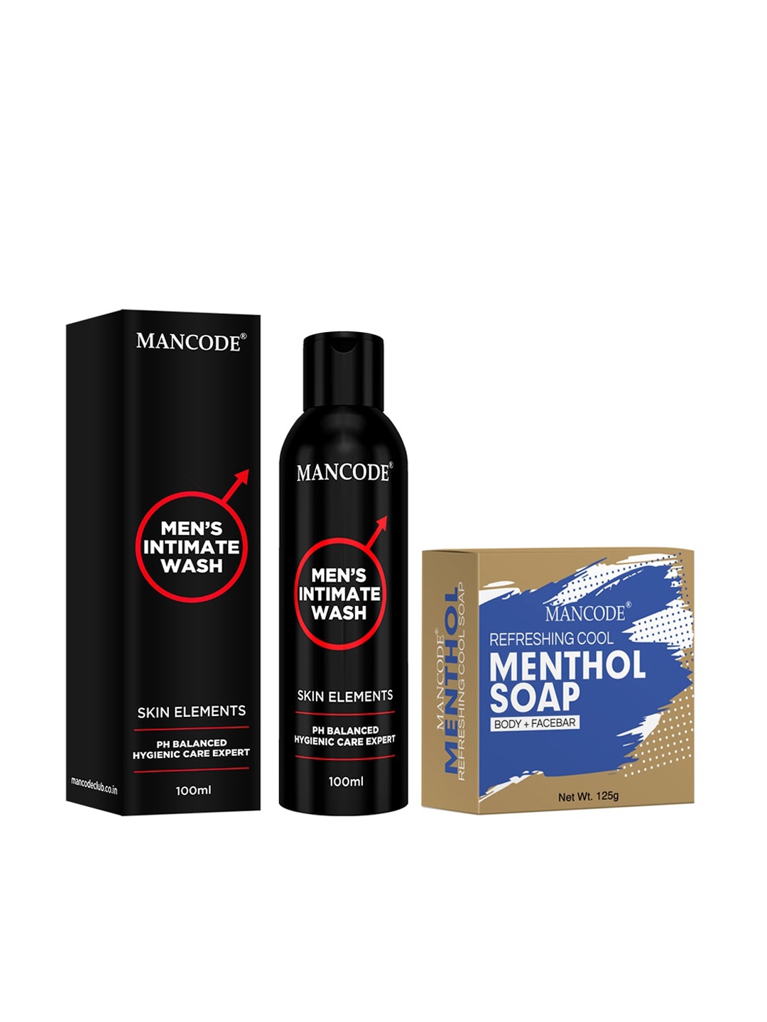 

MANCODE Set Of 2 Intimate Wash & Menthol Soap, Black