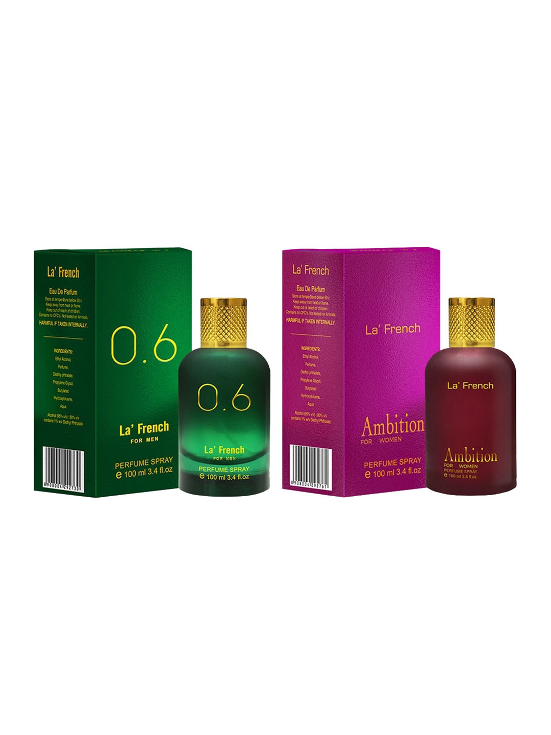 

La French Set Of Men 0.6 & Women Ambition EDP 100ml Each, Green