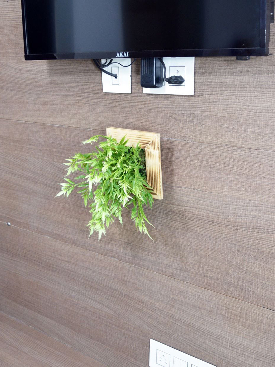 

fancy mart Green & White Artificial Palaplai Plant With Wall Hanging Panel
