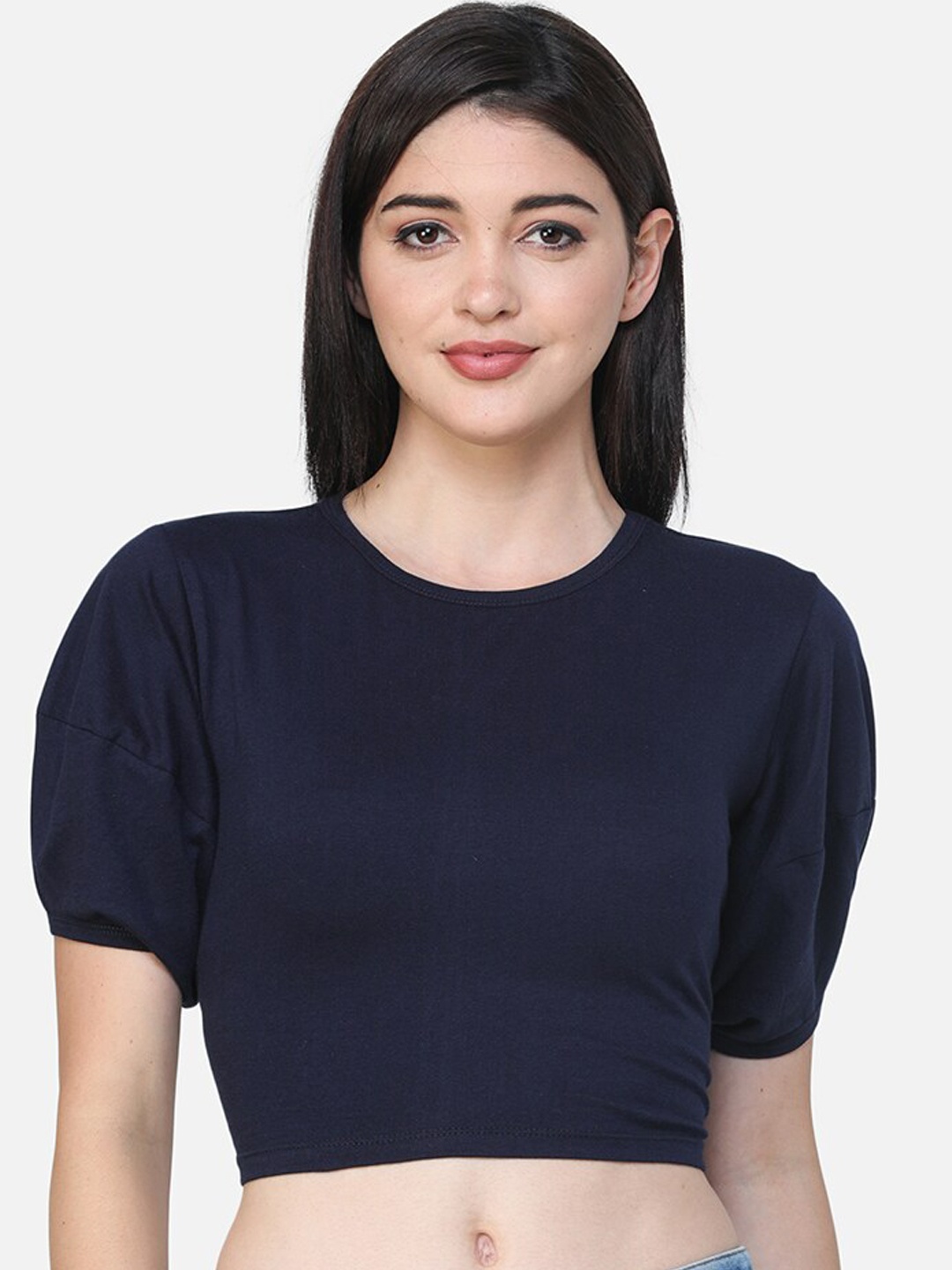 

SCORPIUS Women Navy Blue Solid Crop Top