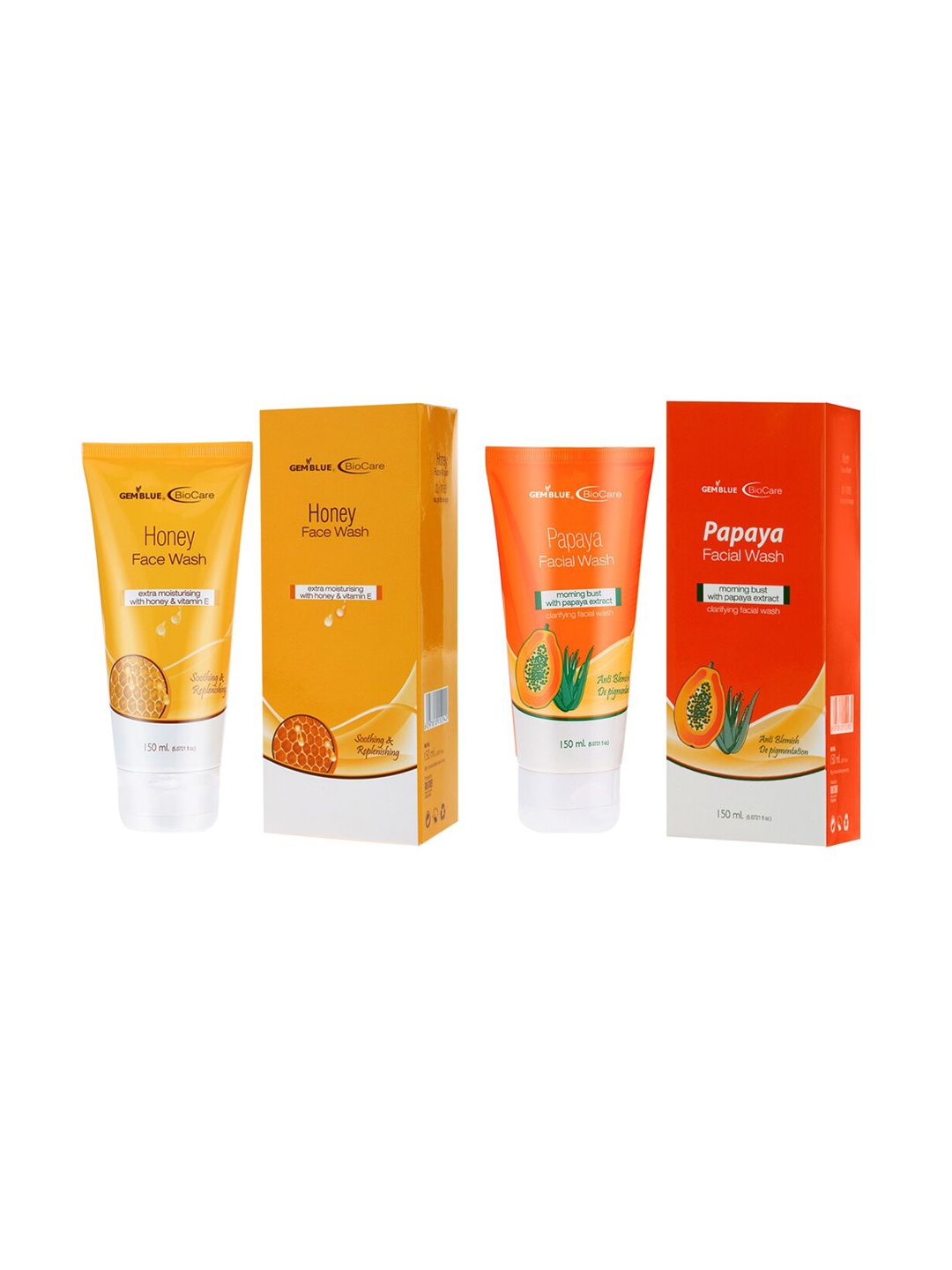 

GEMBLUE BioCare Set of Honey & Papaya Face Wash 150ml Each, Orange