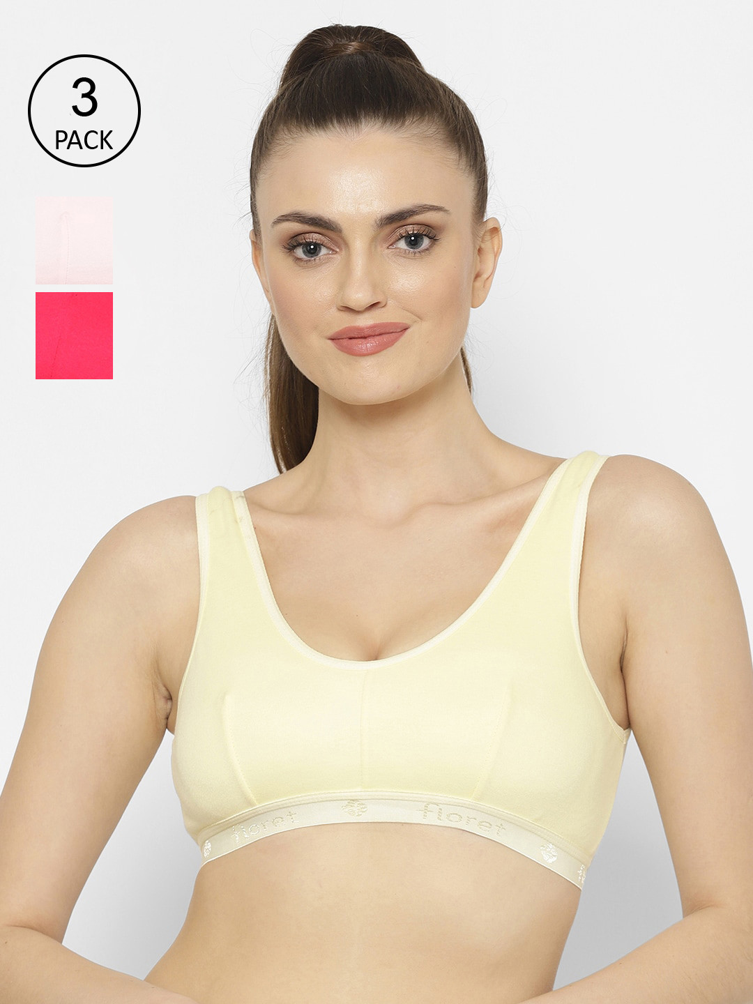 

Floret Pack of 3 Solid Non-Wired Non Padded Workout Bra, Yellow