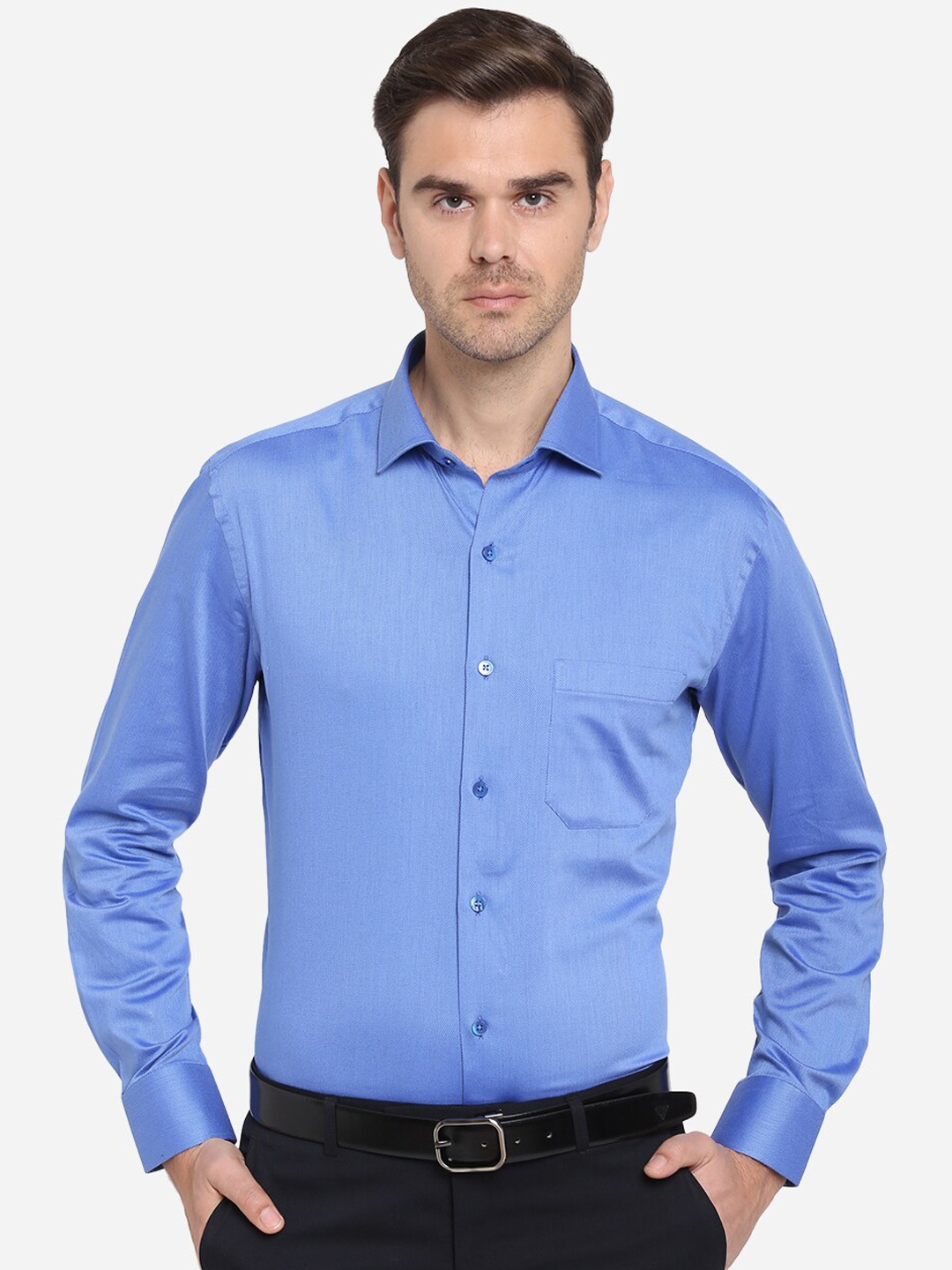

METAL Men Blue Slim Fit Solid Formal Cotton Shirt