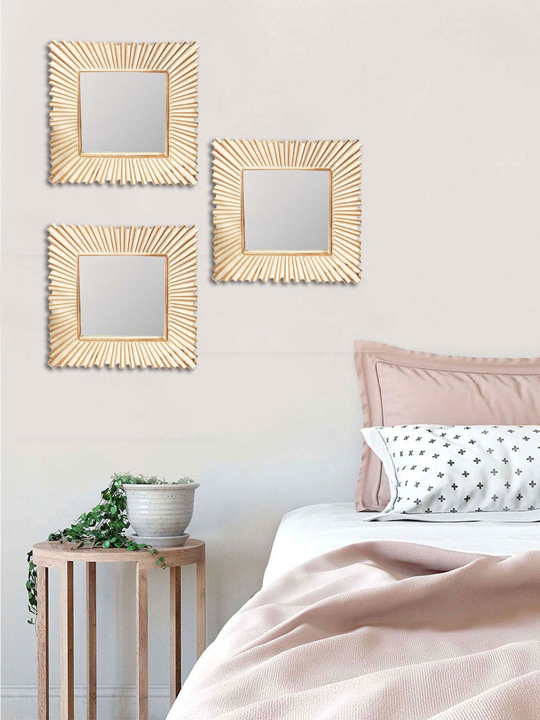 

Art Street Set Of 3 Brown MDF Decorative Wall Mirror, Gold