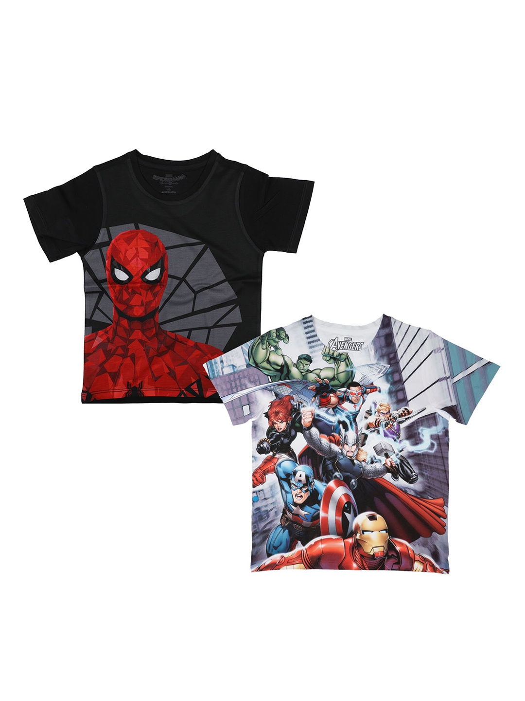 

Marvel by Wear Your Mind Boys Pack Of 2 Avengers & Spiderman Printed Round Neck T-shirts, Black