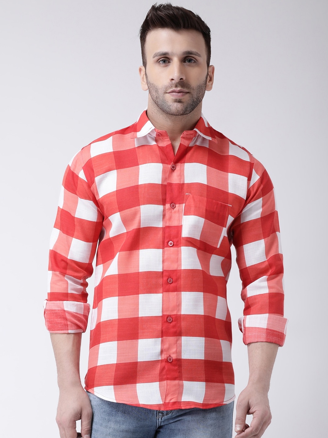

Hangup Men Red Regular Fit Checked Casual Shirt