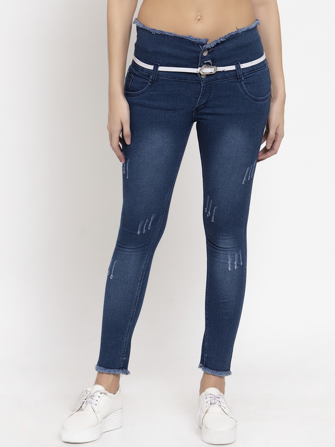 

KLOTTHE Women Blue Skinny Fit Mid-Rise Low Distress Jeans