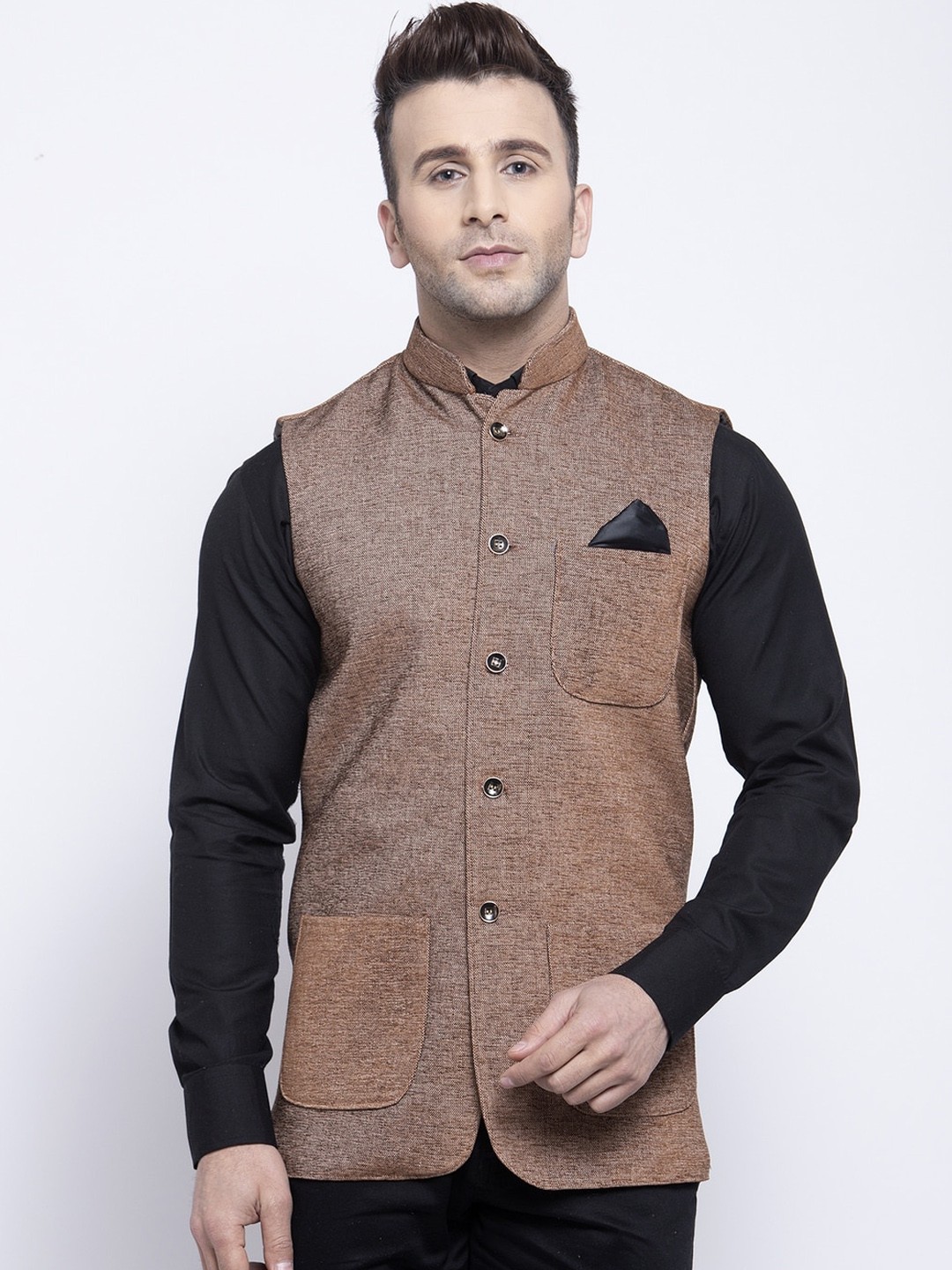 

KLOTTHE Men Brown Woven Nehru Jacket