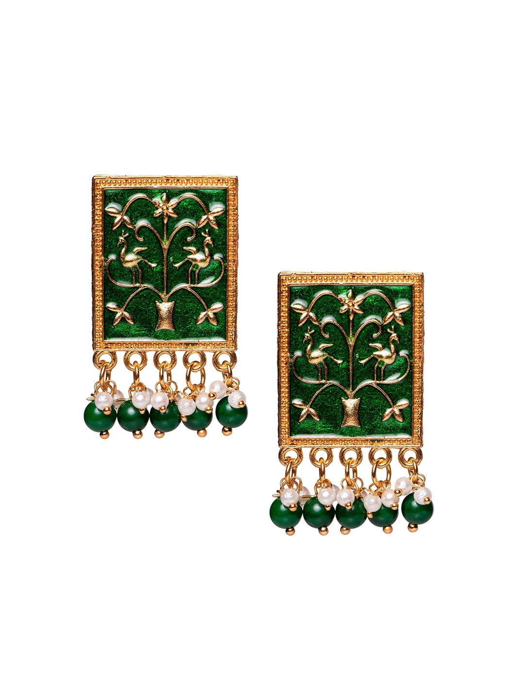 

MORKANTH JEWELLERY Green & Gold-Toned Square Studs