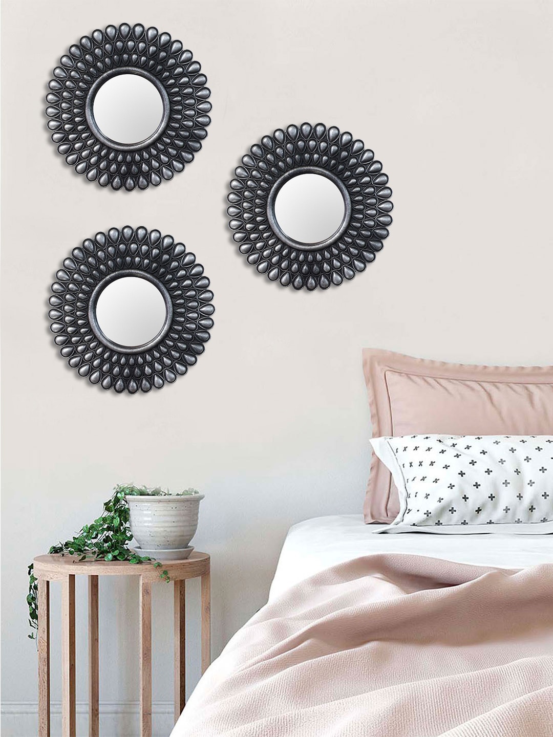 

Art Street Set Of 3 Silver-Toned & Black Decorative Wall Mirrors