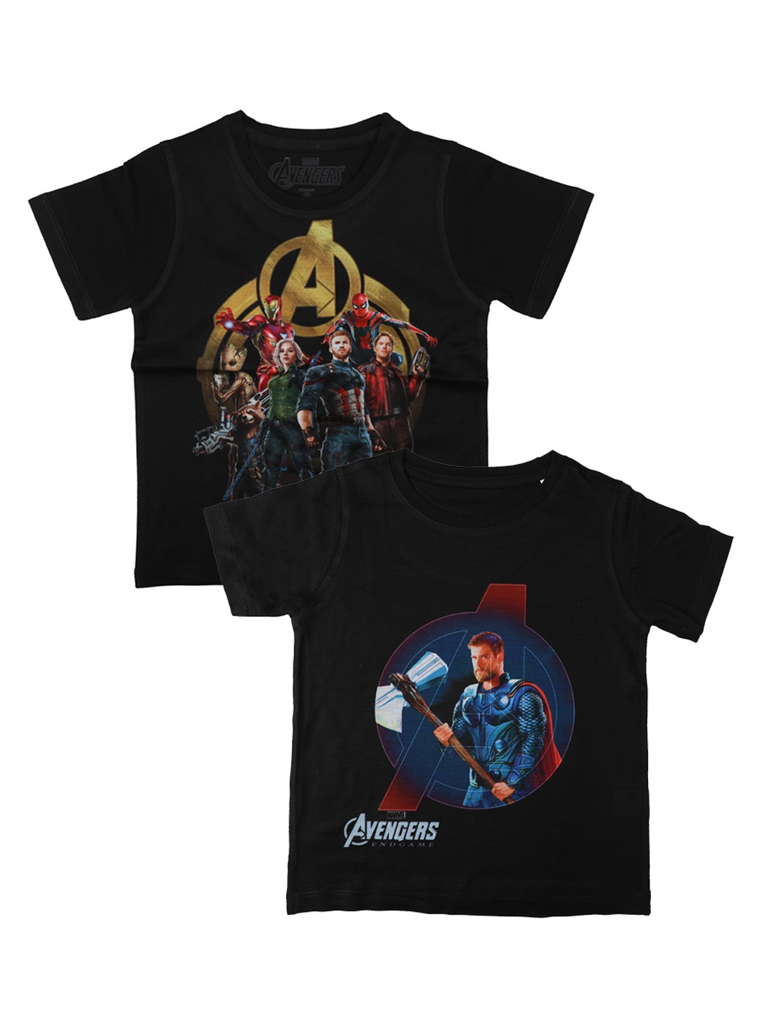 

Marvel by Wear Your Mind Boys Pack of 2 Printed Round Neck Pure Cotton T-shirt, Black