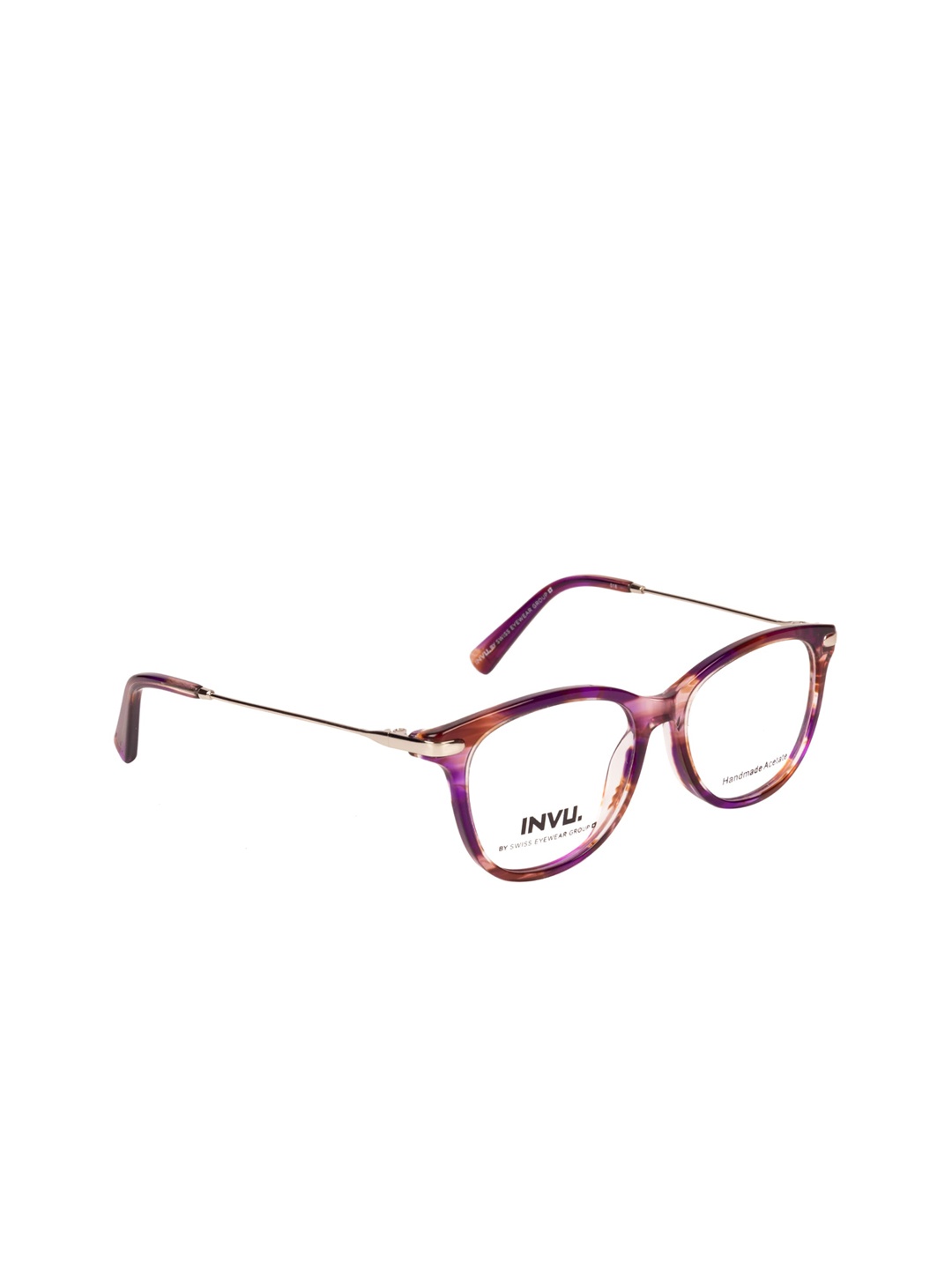 

INVU Women Brown & Purple Abstract Full Rim Cateye Frames
