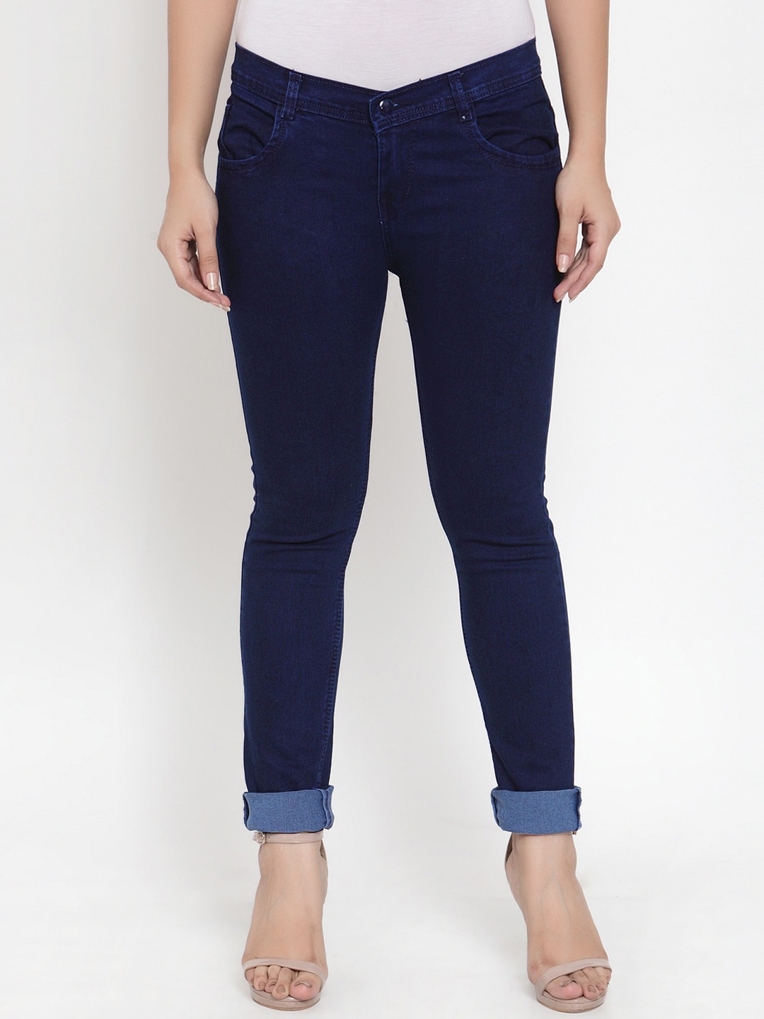 

KLOTTHE Women Navy Blue Skinny Fit Mid-Rise Cropped Clean Look Jeans