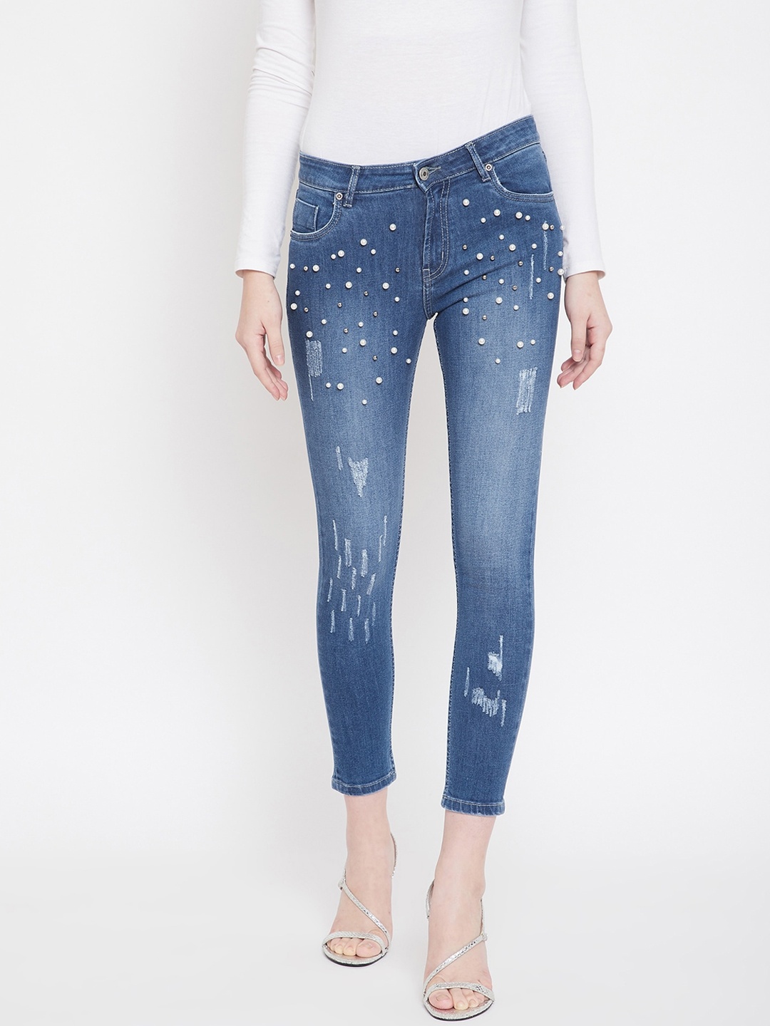 

Madame Women Navy Blue Relaxed Fit Embellished Jeans