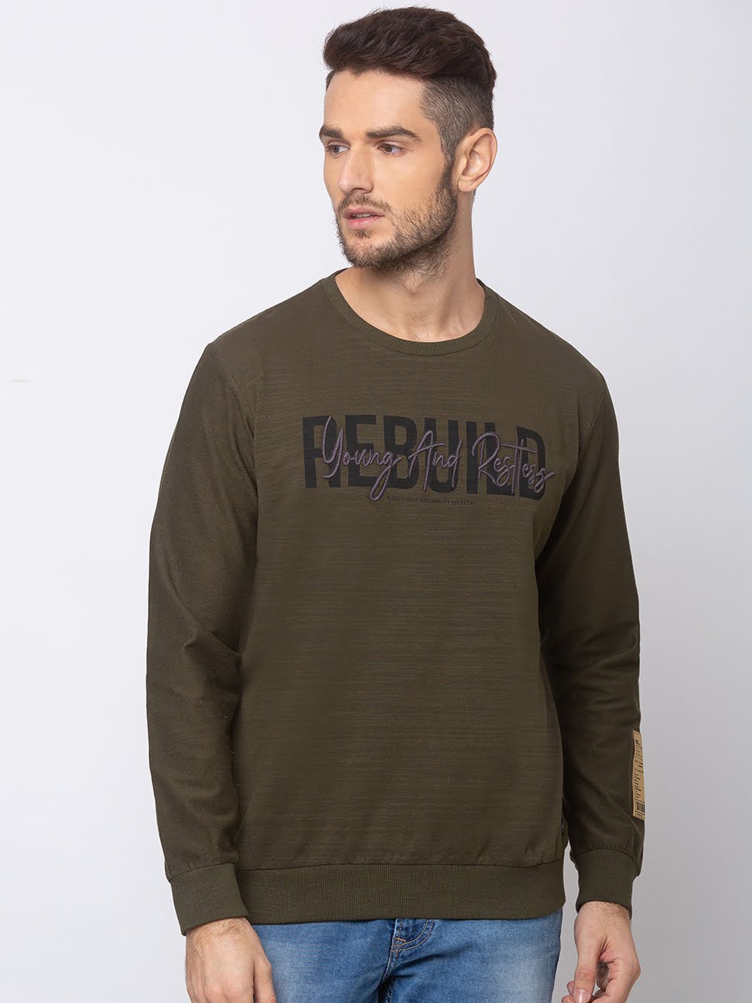 

SPYKAR Men Green & Black Printed Sweatshirt